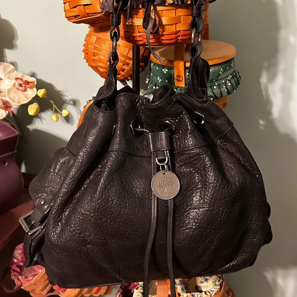 Mulberry Leah Tote Hobo Black Plonge Leather Shoulder Bag